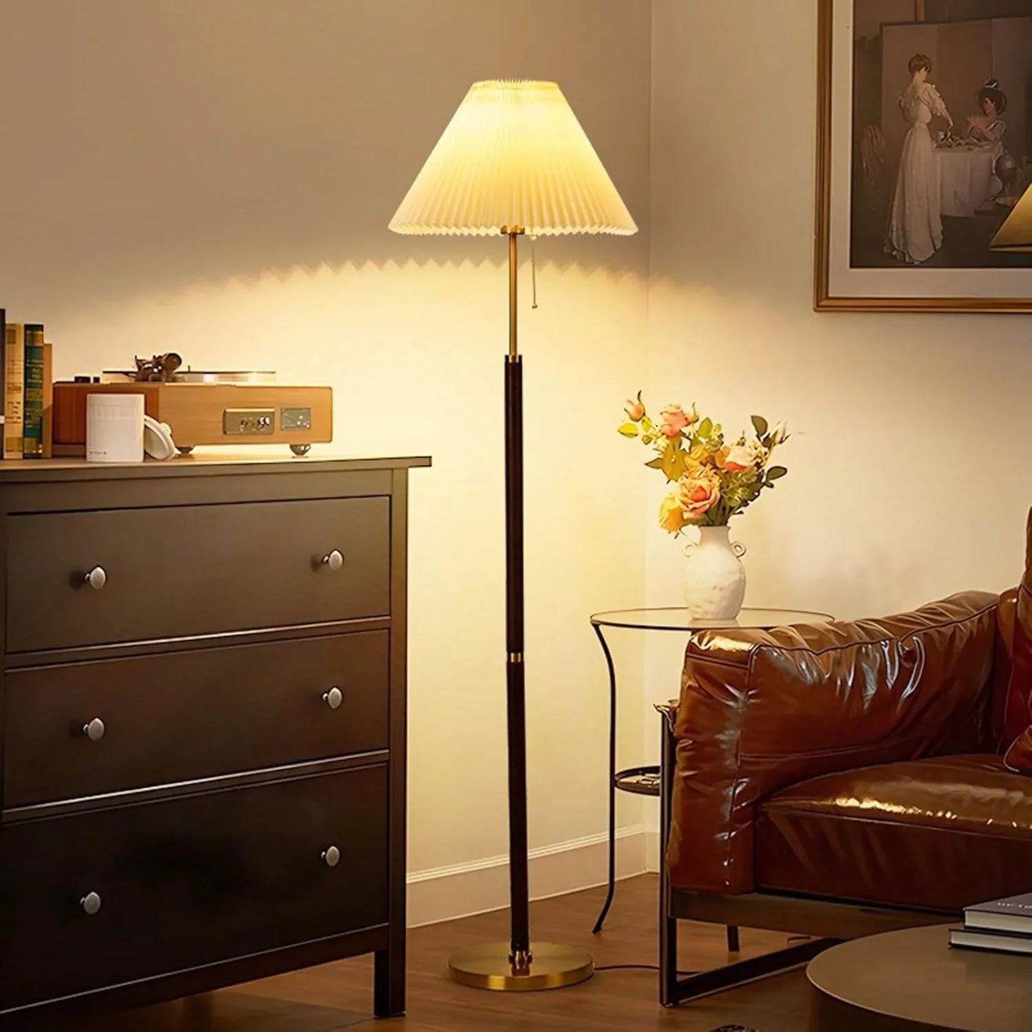 Audara-Vintage Creative Zipper Open Light Living Room Sofa Side Floor Lamp H59” Handmade Fabric Metal Standing Lamp E26 Three Tone Light Study Bedroom Torchiere Rustic Lighting Fixture