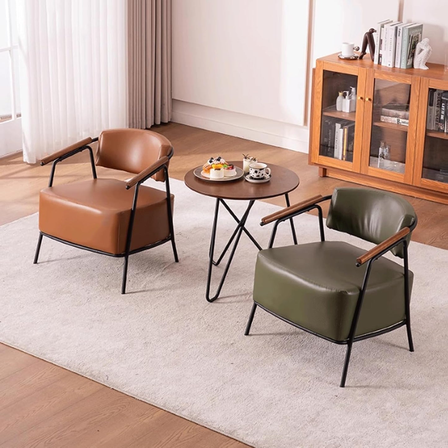 Audara-28 inch Casual Armchair Sofa Chair, Brown Leather Decorative Chair, Retro Style Sofa, Carbon Steel Chair Legs, Suitable for Living Room, Bedroom, Dining Room.