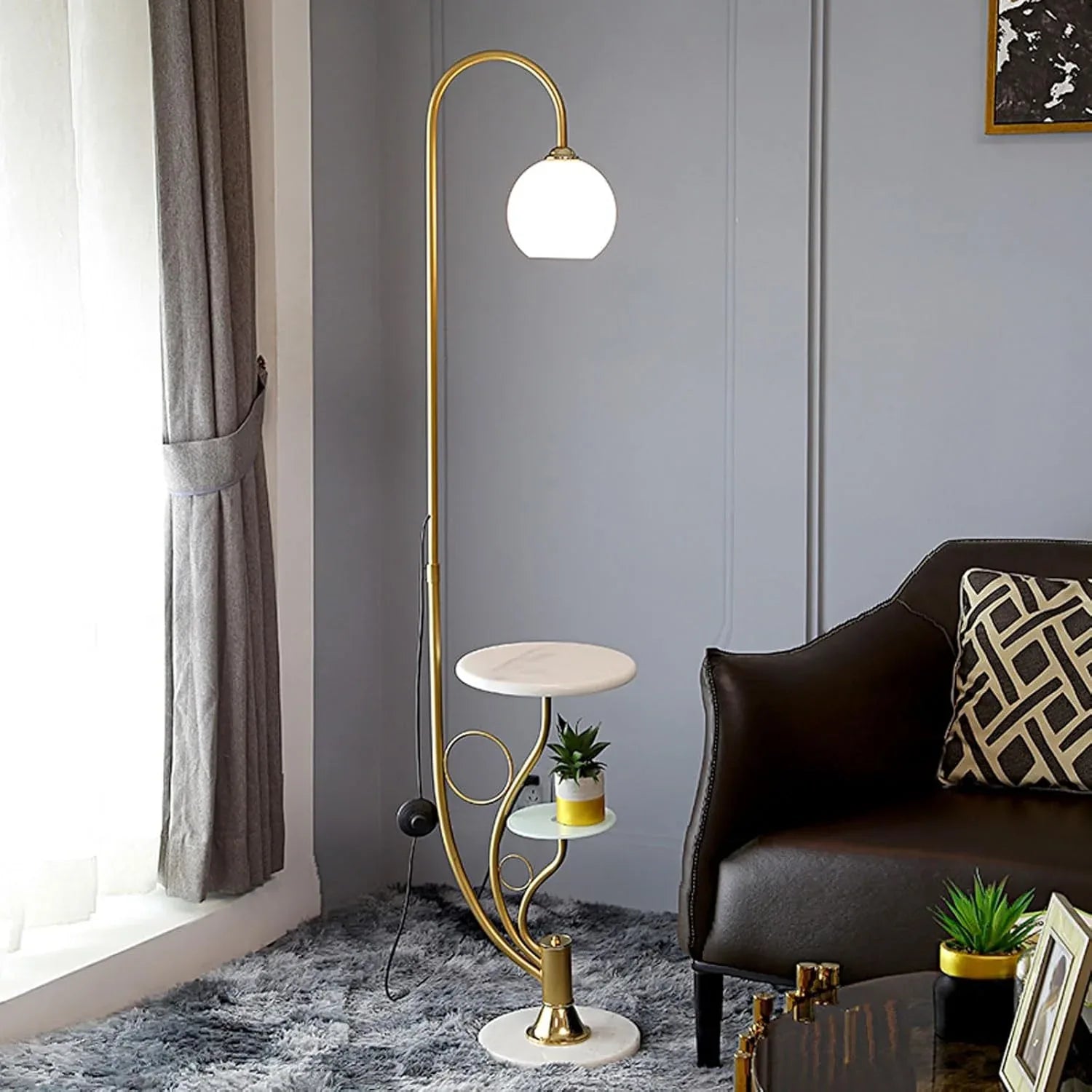 Audara-Light Luxury Double Coffee Table Bedroom Living Room Floor Lamp Elegant Creative Study Room Office Sofa Beside Standing Lamp H63.7” 3 Color Tone Linen Metal Torchiere Hotel Mall Lighting Fixture