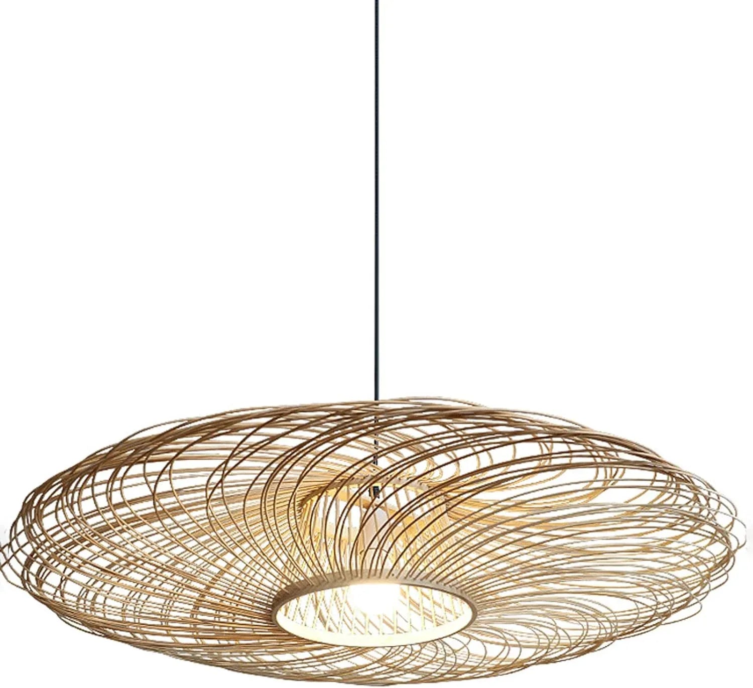 Audara-27in Woven Rattan Pendant Light Bohemian & Wabi-Sabi Style Multi-Functional Ceiling Light Fixture Suitable for Bedrooms, Hotels, Study Rooms, Dining Areas, Entryways & More Retro Lamp