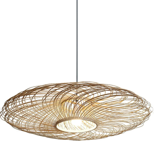 Audara-27in Woven Rattan Pendant Light Bohemian & Wabi-Sabi Style Multi-Functional Ceiling Light Fixture Suitable for Bedrooms, Hotels, Study Rooms, Dining Areas, Entryways & More Retro Lamp