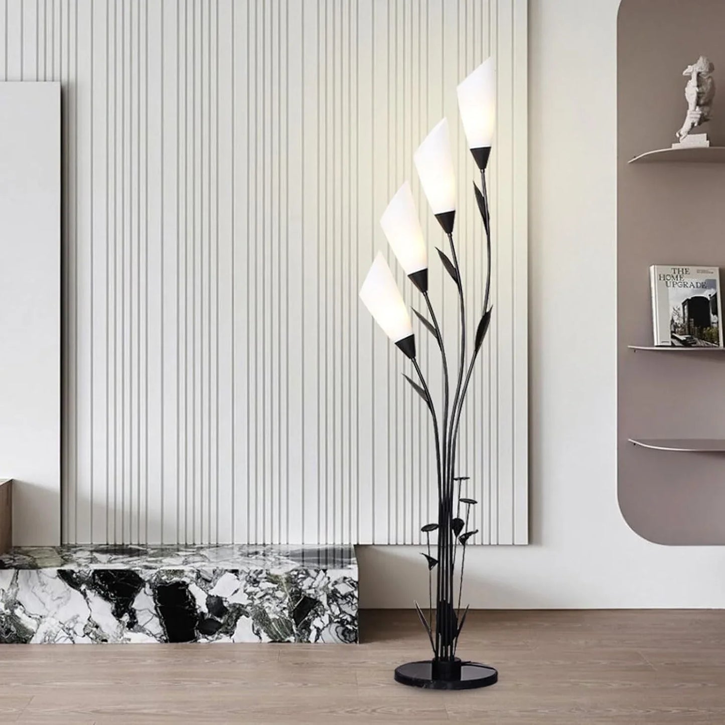 Audara-Creative 4 Light Source Flower Shape Living Room Floor Lamp H66.14in Black Metal Standing Lamp Study Office Sofa Beside Torchiere Bedroom Balcony Model HomeLighting Fixture
