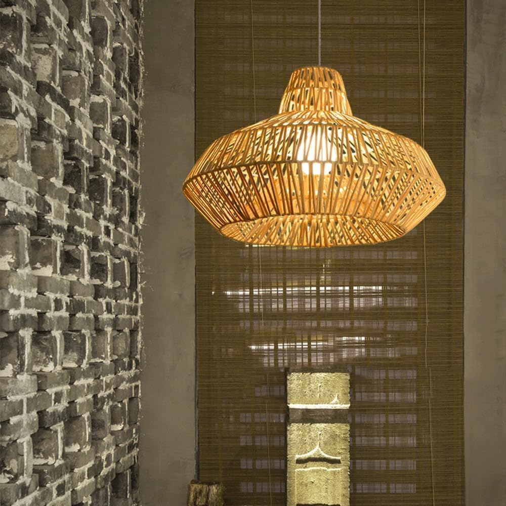 Audara-22-inch Woven Pendant Light Metal Frame Paired with Rattan Fresh and Elegant Appearance Retro Without Being Old-Fashioned Bohemian, Wabi-sabi, Tropical—a Multi-Style Ceiling Light Fixture