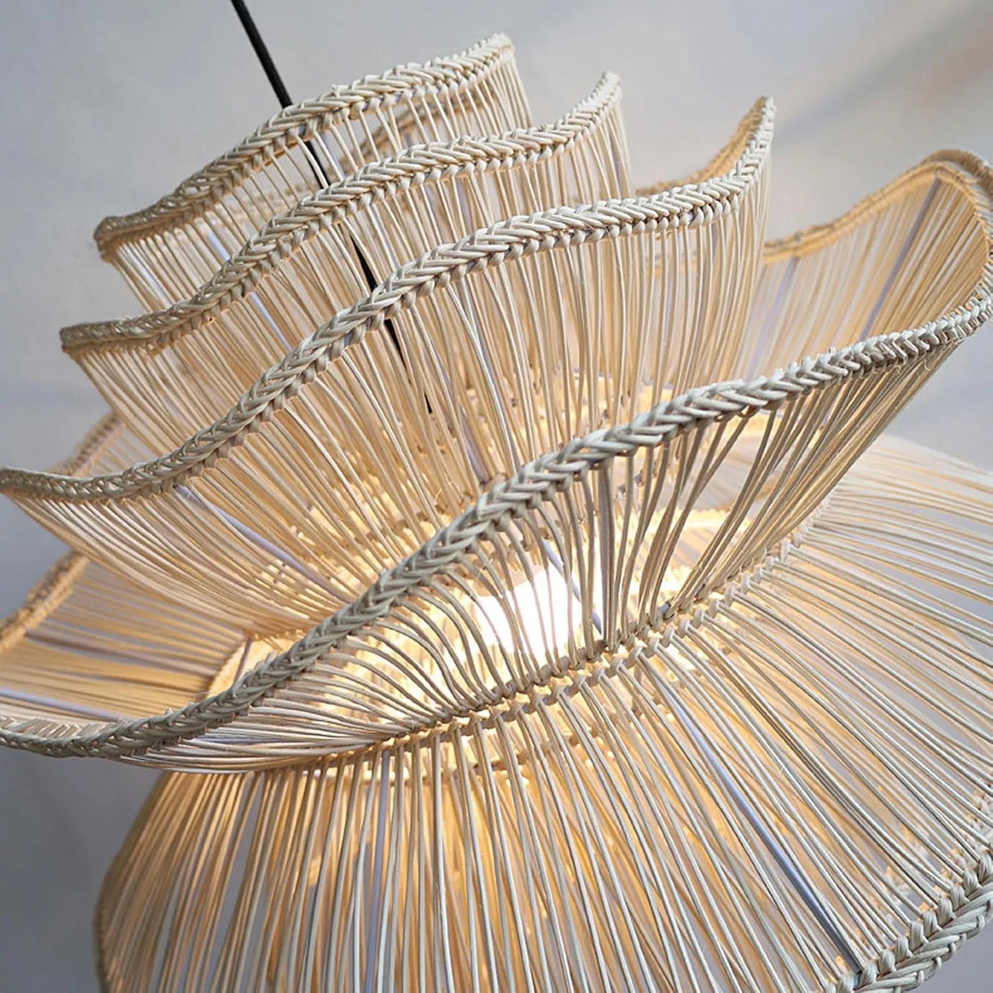 Audara-Medium Hanging Lamp 3-Tier Japanese Rattan Chandelier Suitable for Living Room, Hallway, Farmhouse, Beach House, New Chinese Lighting (D19.69in/50cm)
