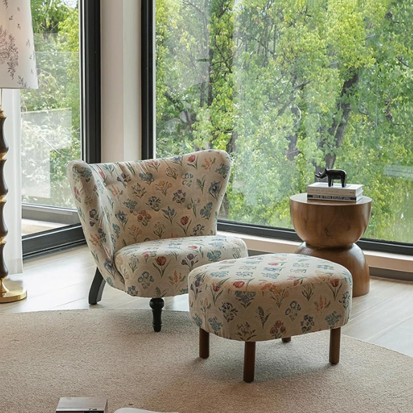 Audara-Floral Fabric Leisure Single Sofa Chair 34 Inch Small-Sized Compact Living Room Chairs with Wrap Around Wingback Chair Furniture Suitable for Bedrooms, Offices, and Hotels