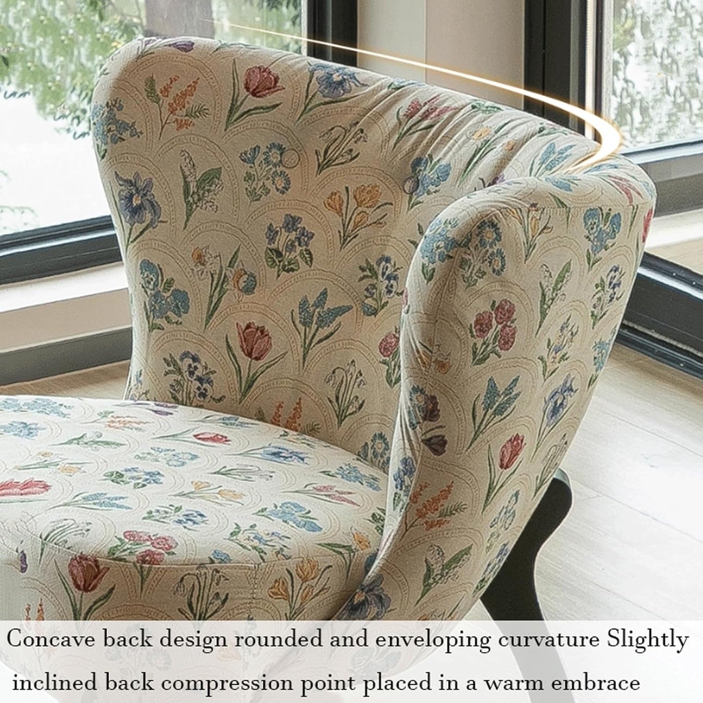 Audara-Floral Fabric Leisure Single Sofa Chair 34 Inch Small-Sized Compact Living Room Chairs with Wrap Around Wingback Chair Furniture Suitable for Bedrooms, Offices, and Hotels