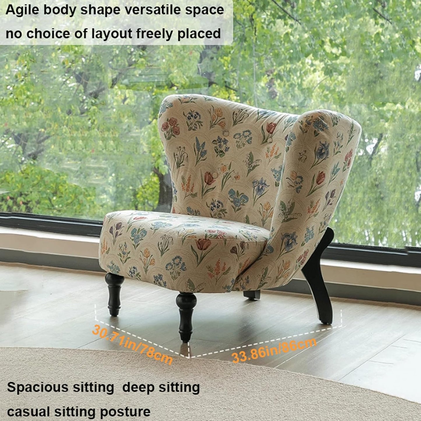 Audara-Floral Fabric Leisure Single Sofa Chair 34 Inch Small-Sized Compact Living Room Chairs with Wrap Around Wingback Chair Furniture Suitable for Bedrooms, Offices, and Hotels