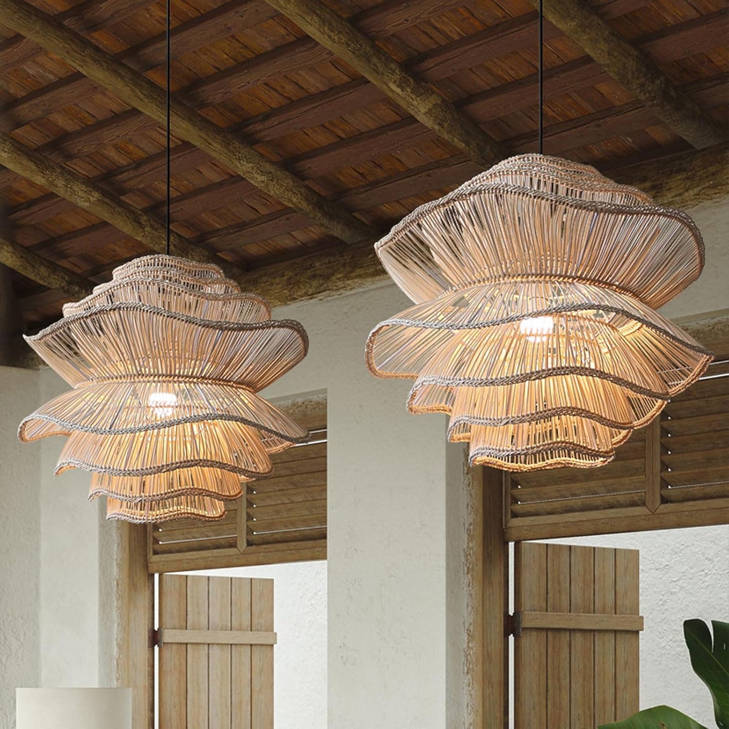 Audara-Medium Hanging Lamp 3-Tier Japanese Rattan Chandelier Suitable for Living Room, Hallway, Farmhouse, Beach House, New Chinese Lighting (D19.69in/50cm)