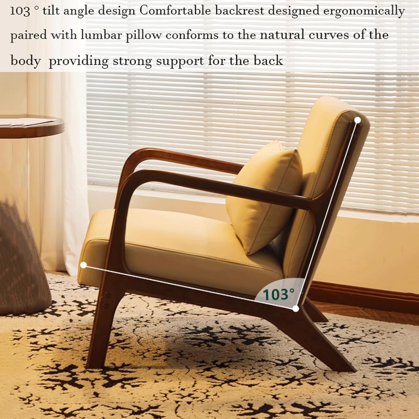 Audara-31 inch Khaki Leather Oversized Accepted Chair, Single Casual Wing Back Chairs with arms Walnut Frame Sofa, Strong Load-Bearing Suitable for Living Rooms, homestays, Negotiation and Reception
