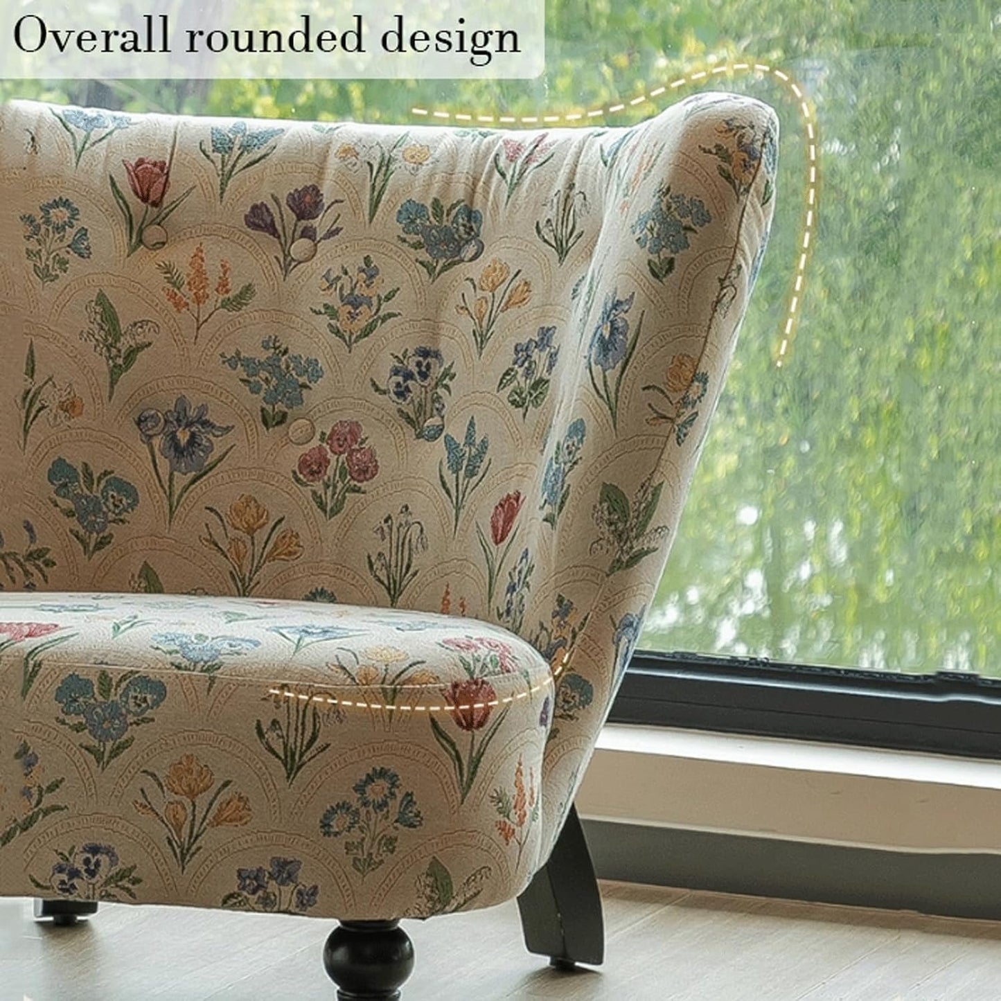 Audara-Floral Fabric Leisure Single Sofa Chair 34 Inch Small-Sized Compact Living Room Chairs with Wrap Around Wingback Chair Furniture Suitable for Bedrooms, Offices, and Hotels