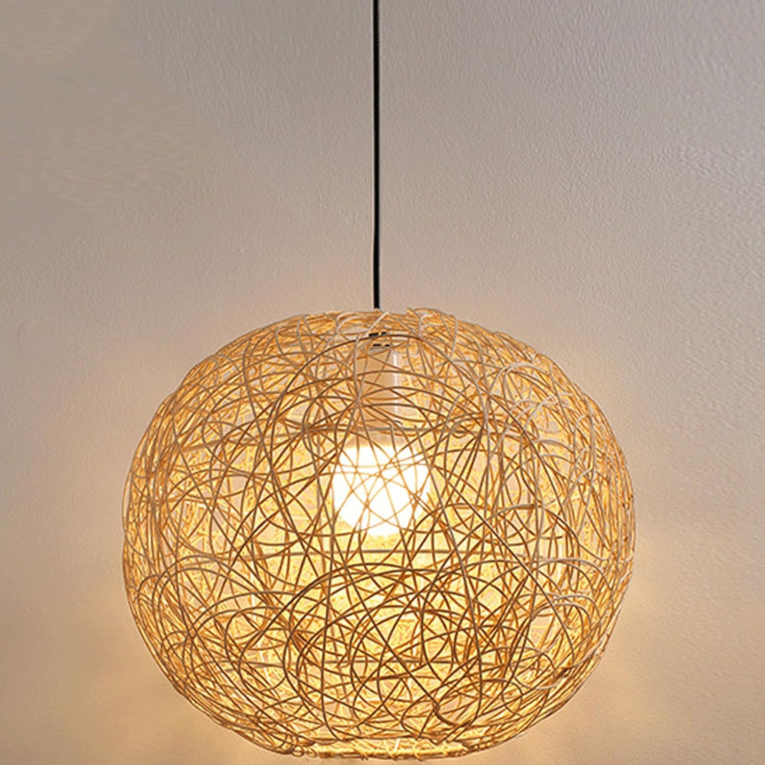 Audara-12-inch Woven Pendant Light Rattan Bohemian Wabi-Sabi Tropical Multi-Style Ceiling Light Fixture Suitable for Bedrooms, Hotels, Study Rooms, Dining Areas, Entryways, and More Retro Lamp