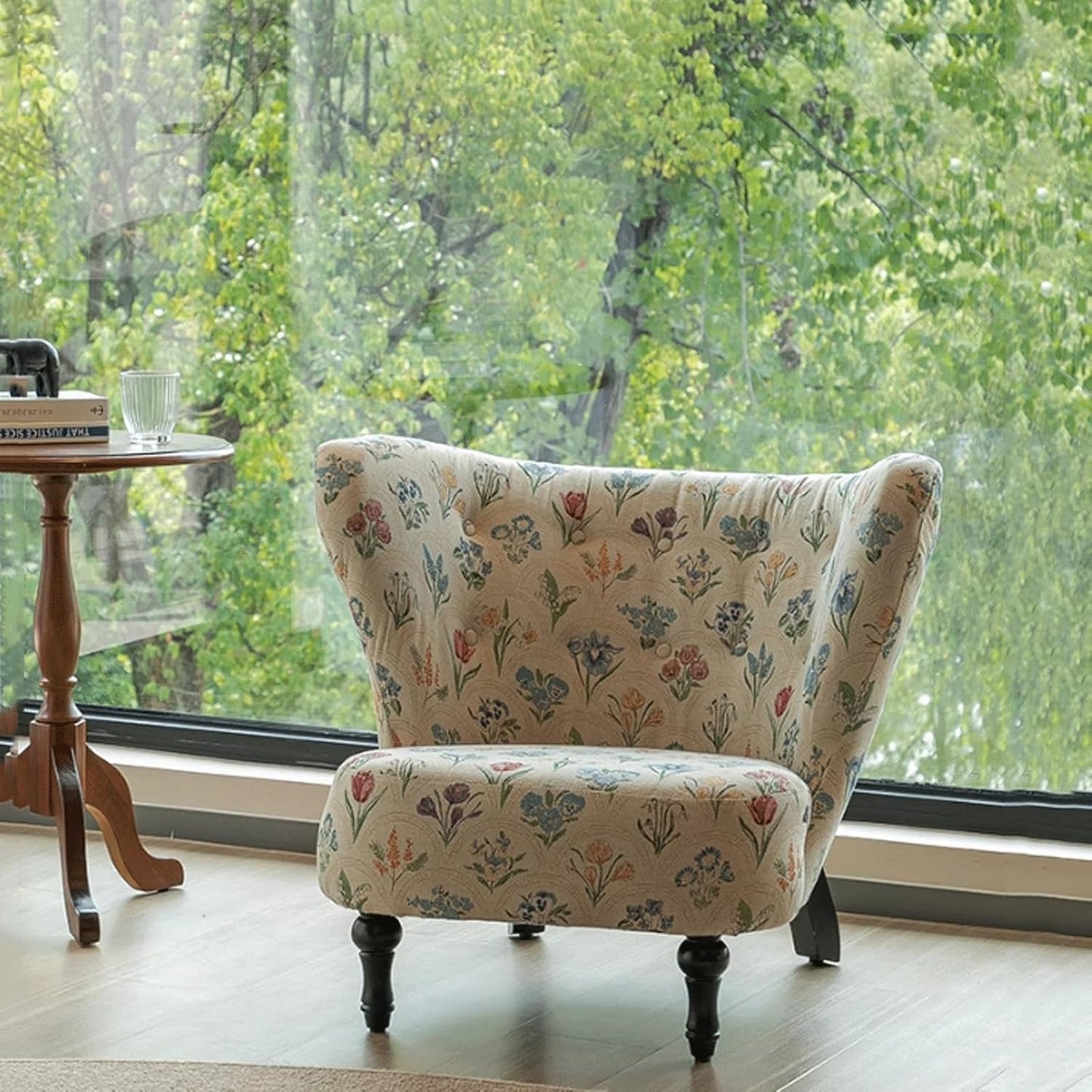 Audara-Floral Fabric Leisure Single Sofa Chair 34 Inch Small-Sized Compact Living Room Chairs with Wrap Around Wingback Chair Furniture Suitable for Bedrooms, Offices, and Hotels