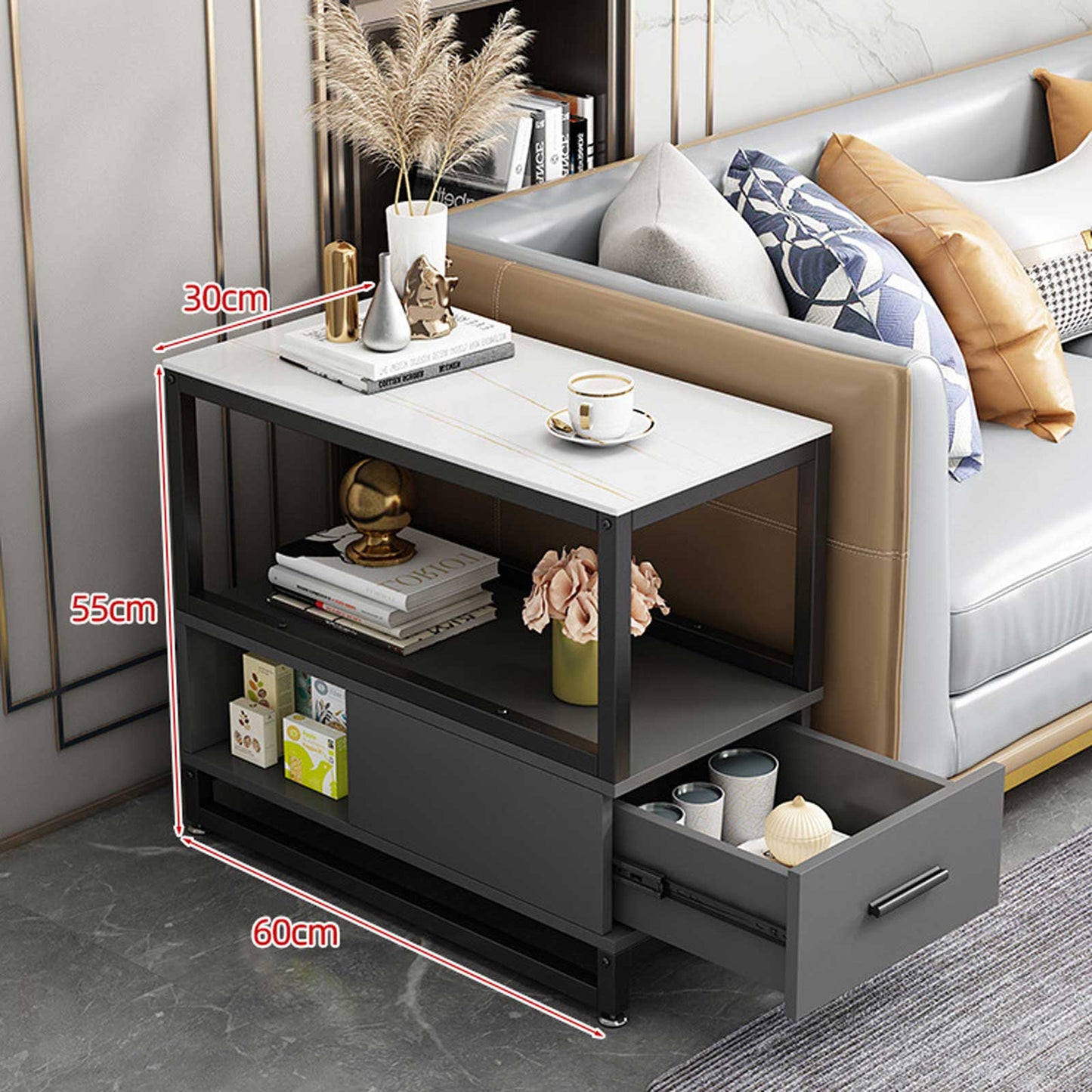 Audara-sofa side few living room Italian light luxury side cabinet simple modern side cabinet coffee table bedside small apartment corner few white rock slab gray cabinet (simple) 30 * 60cm