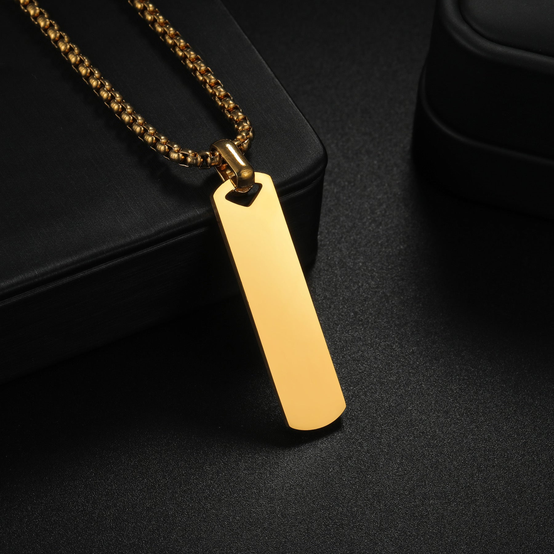 Audara Minimalist Polished Titanium Steel Necklace | 316L Stainless Steel Geometric Pendant | Custom Engraving Available | Unisex Fashion Collar Bone Chain (Steel/Black/Gold)
