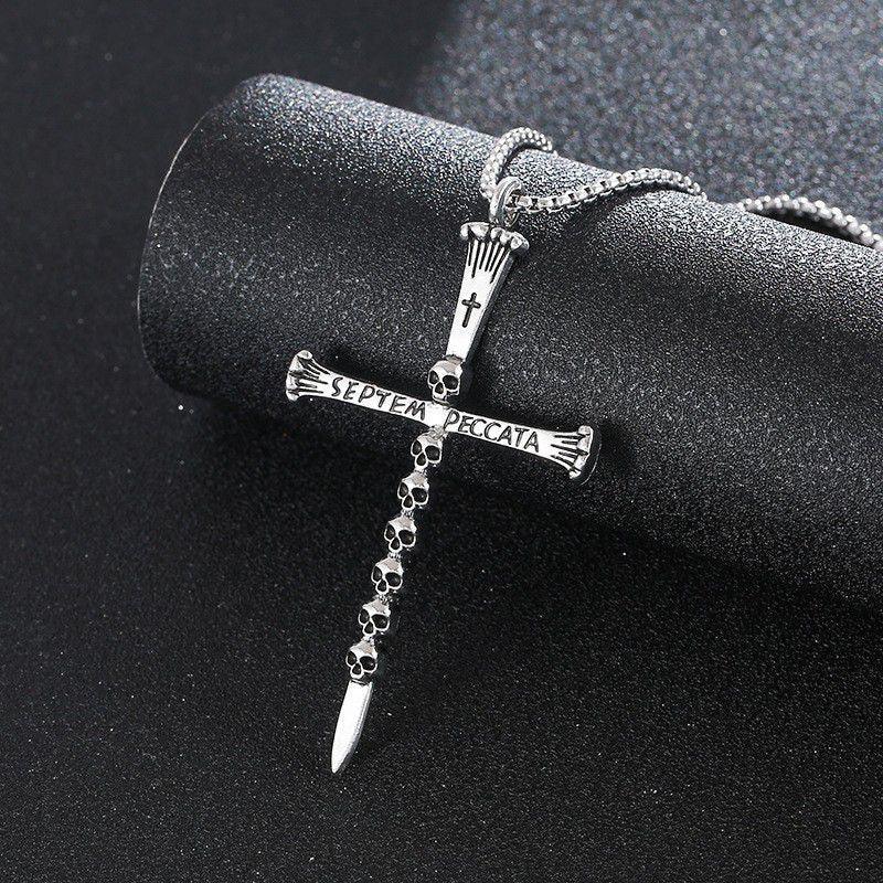 Audara European and American Hip-Hop Style Cross Titanium Steel Necklace | Unique Skull Bone Chain Men’s Pendant | Trendy, Street-Style, High-End Accessories (Unisex)
