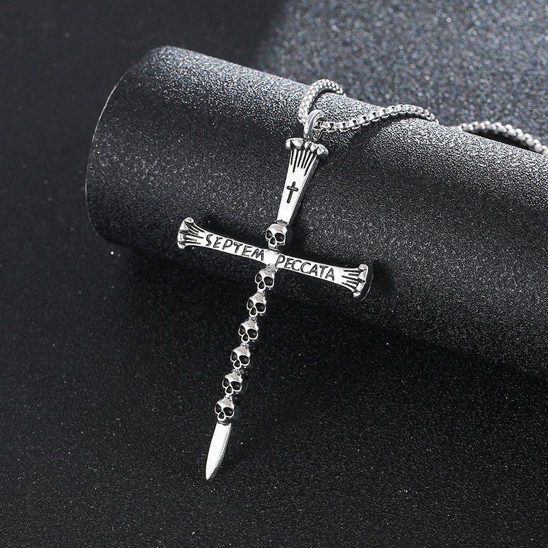 Audara European and American Hip-Hop Style Cross Titanium Steel Necklace | Unique Skull Bone Chain Men’s Pendant | Trendy, Street-Style, High-End Accessories (Unisex)