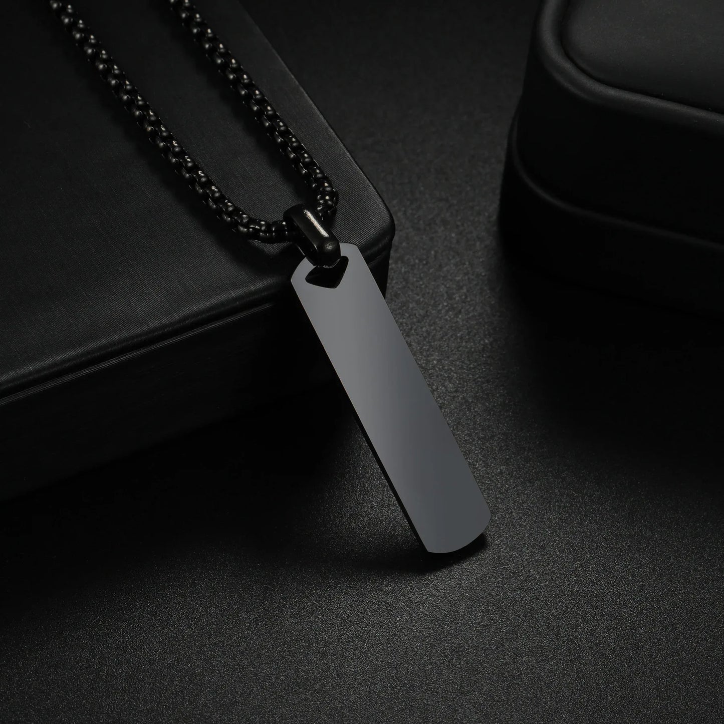 Audara Minimalist Polished Titanium Steel Necklace | 316L Stainless Steel Geometric Pendant | Custom Engraving Available | Unisex Fashion Collar Bone Chain (Steel/Black/Gold) Black