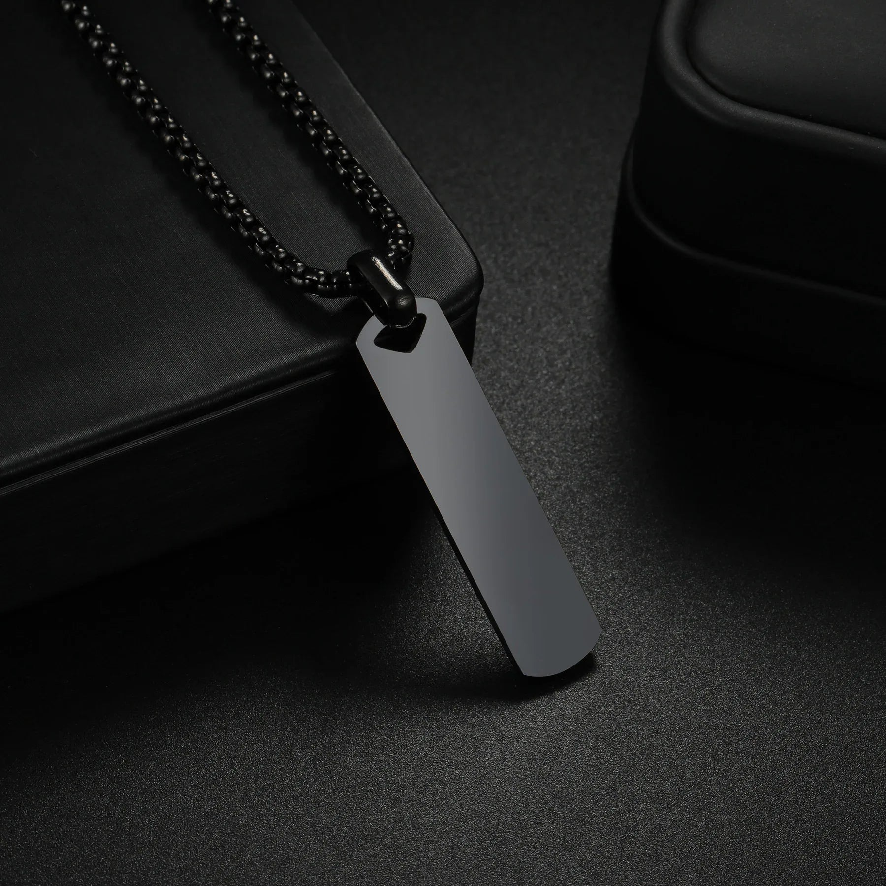 Audara Minimalist Polished Titanium Steel Necklace | 316L Stainless Steel Geometric Pendant | Custom Engraving Available | Unisex Fashion Collar Bone Chain (Steel/Black/Gold) Black