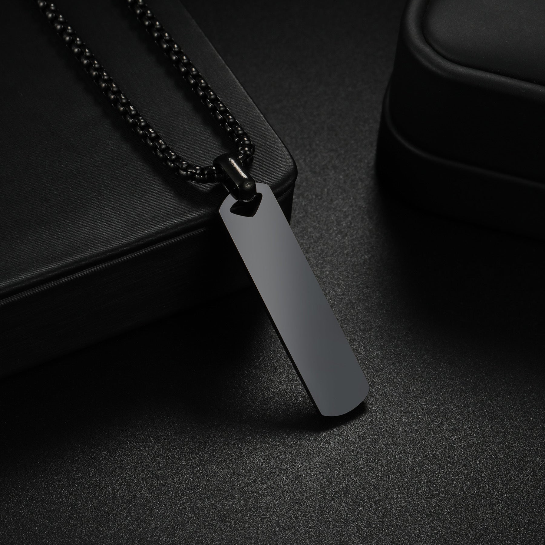 Audara Minimalist Polished Titanium Steel Necklace | 316L Stainless Steel Geometric Pendant | Custom Engraving Available | Unisex Fashion Collar Bone Chain (Steel/Black/Gold)