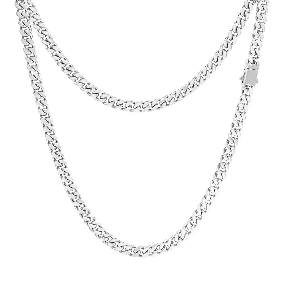 Audara – European and American Hip-Hop Style Stainless Steel Miami Cuban Chain Necklace/Bracelet | Unisex, Water-Resistant, Fade-Resistant Chunky Chain | Available in Multiple Widths and Lengths (5mm/7mm/9mm) Silver-5mm