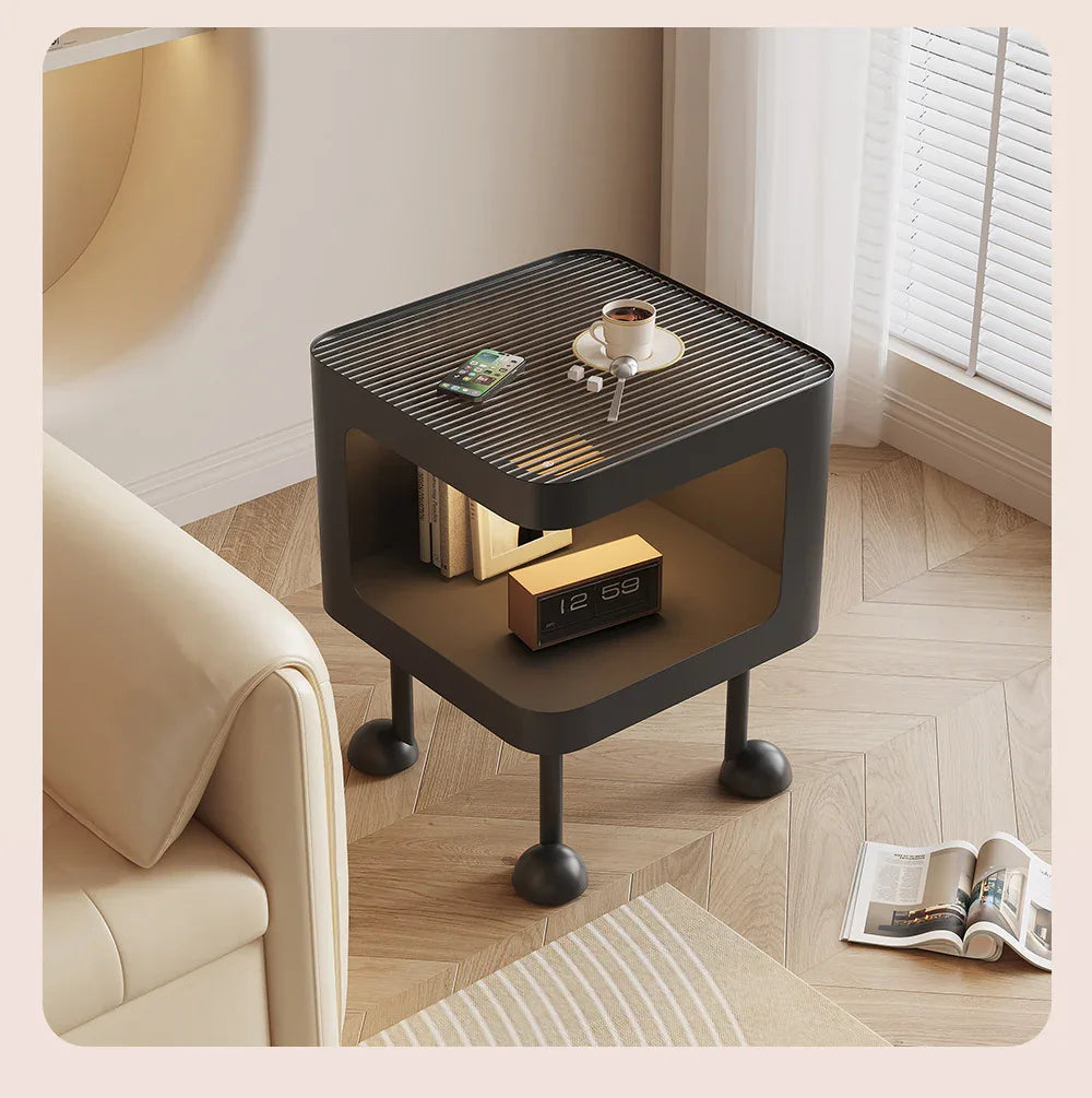 Audara Smart Motion-Activated Lamp Cream-Coloured Bedside Table | Contemporary Luxury Bedside Table | Small Bedroom Side Table (Available in 30/35/40cm) Black L45cm*W45cm*H50cm