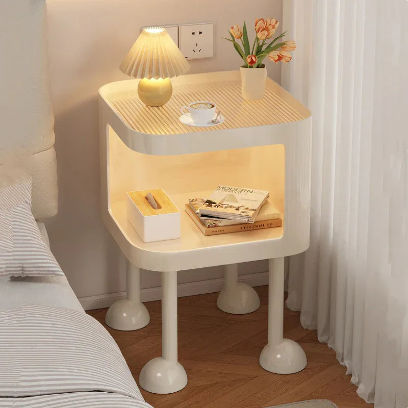 Audara Smart Motion-Activated Lamp Cream-Coloured Bedside Table | Contemporary Luxury Bedside Table | Small Bedroom Side Table (Available in 30/35/40cm) White