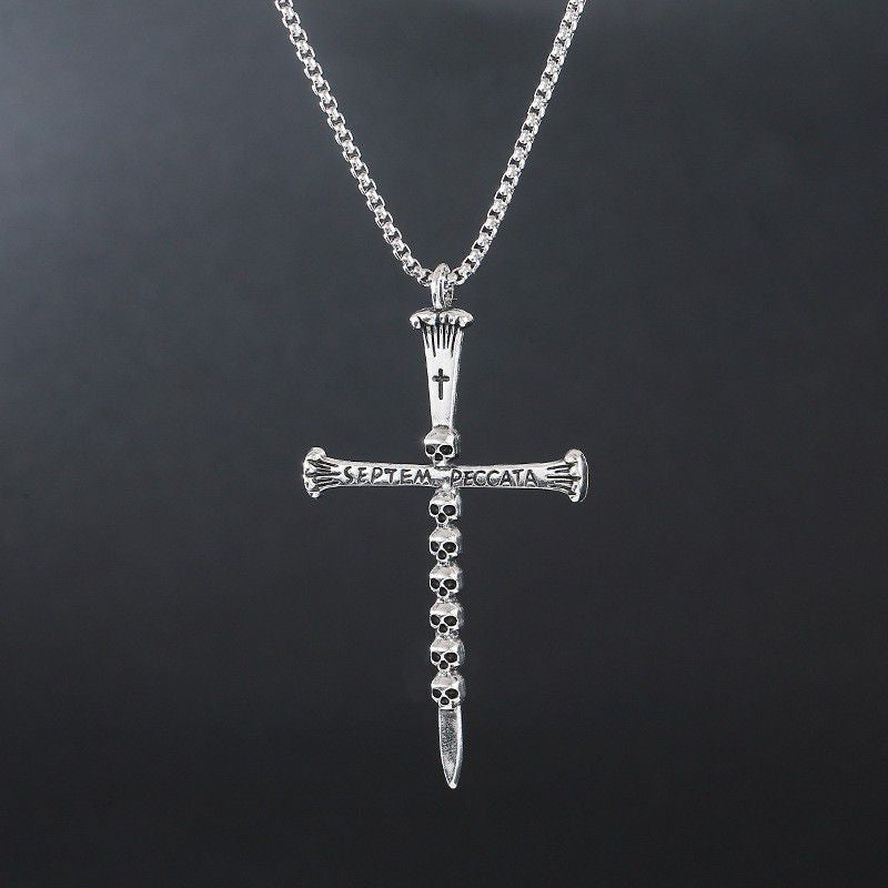 Audara European and American Hip-Hop Style Cross Titanium Steel Necklace | Unique Skull Bone Chain Men’s Pendant | Trendy, Street-Style, High-End Accessories (Unisex)