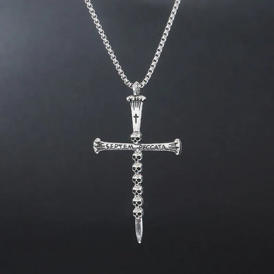 Audara European and American Hip-Hop Style Cross Titanium Steel Necklace | Unique Skull Bone Chain Men’s Pendant | Trendy, Street-Style, High-End Accessories (Unisex)