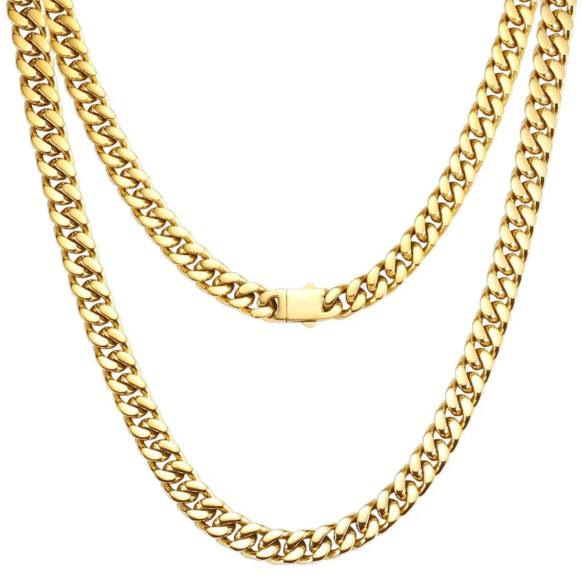 Audara – European and American Hip-Hop Style Stainless Steel Miami Cuban Chain Necklace/Bracelet | Unisex, Water-Resistant, Fade-Resistant Chunky Chain | Available in Multiple Widths and Lengths (5mm/7mm/9mm) Gold-7mm