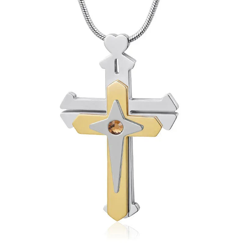 Audara Titanium Steel Fidget Necklace | 3-Layer Rotatable Cross Pendant | Stress Relief | Blue/Black/Yellow Yellow Cross