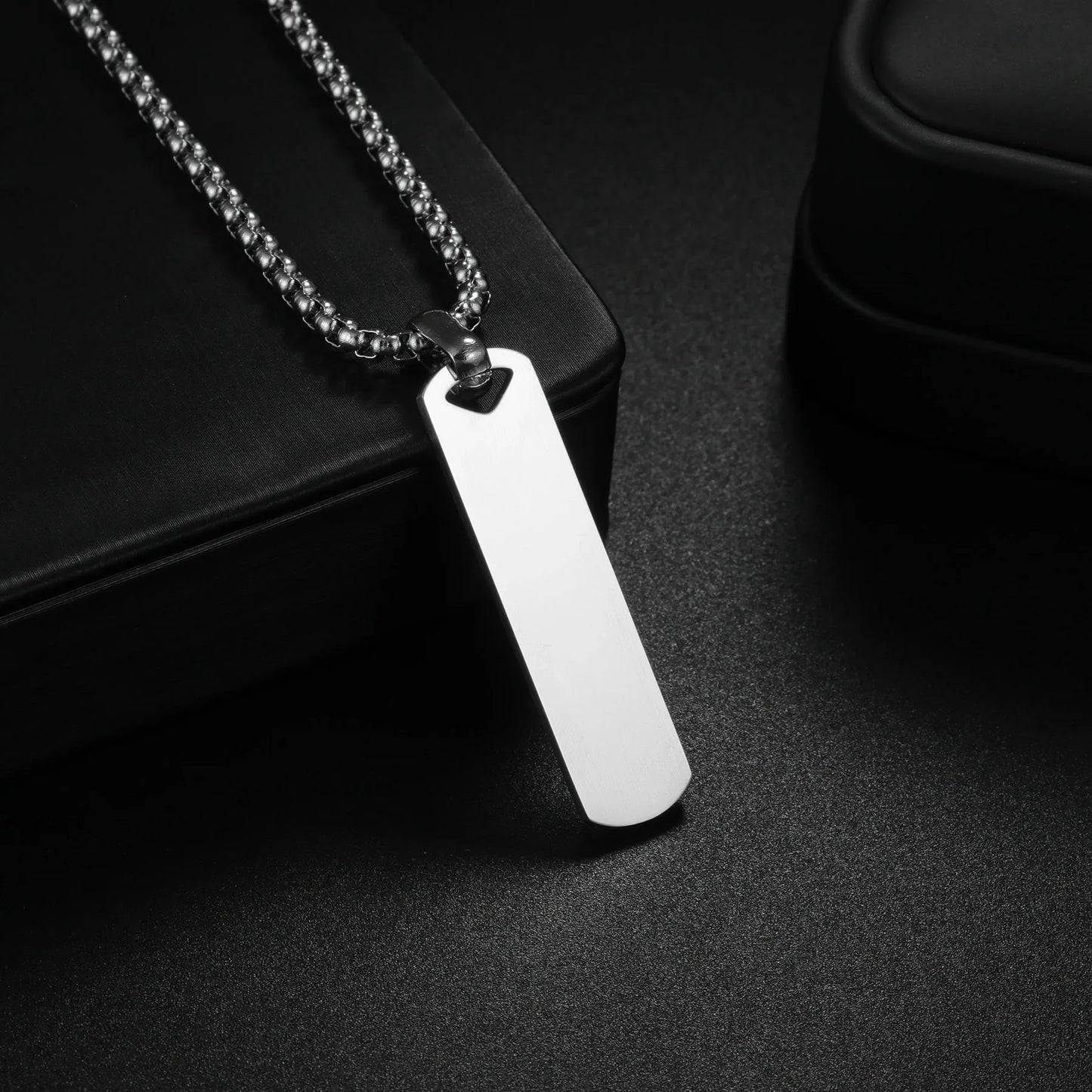 Audara Minimalist Polished Titanium Steel Necklace | 316L Stainless Steel Geometric Pendant | Custom Engraving Available | Unisex Fashion Collar Bone Chain (Steel/Black/Gold) Silver