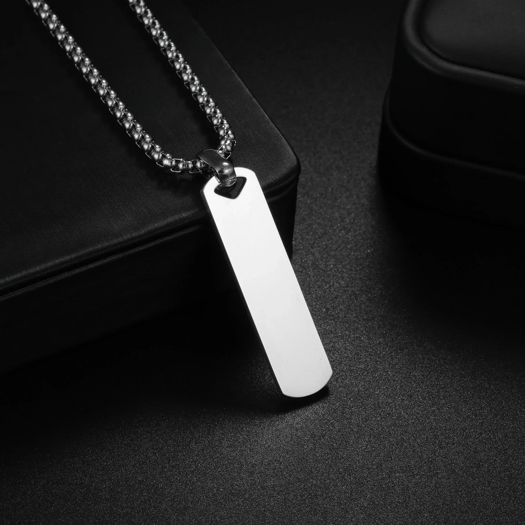 Audara Minimalist Polished Titanium Steel Necklace | 316L Stainless Steel Geometric Pendant | Custom Engraving Available | Unisex Fashion Collar Bone Chain (Steel/Black/Gold) Silver