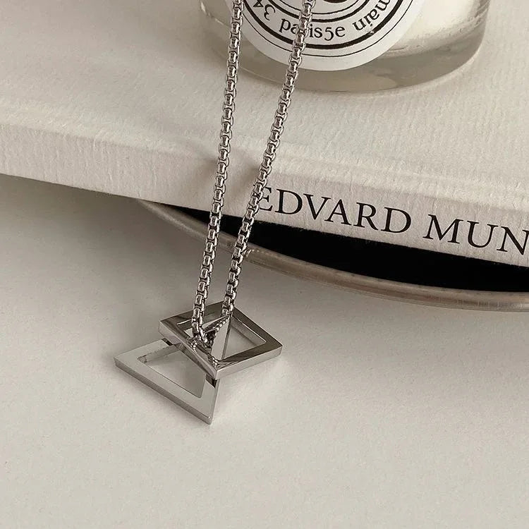 Audara Geometric Titanium Steel Necklace – Minimalist Triangle & Square Pendant Chain for Men & Women | Hypoallergenic Sweater Chain | Trendy Unisex Jewelry Gift Product Description