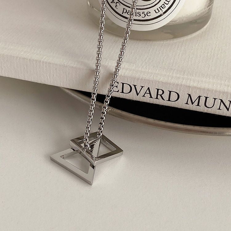 Audara Geometric Titanium Steel Necklace – Minimalist Triangle & Square Pendant Chain for Men & Women | Hypoallergenic Sweater Chain | Trendy Unisex Jewelry Gift Product Description