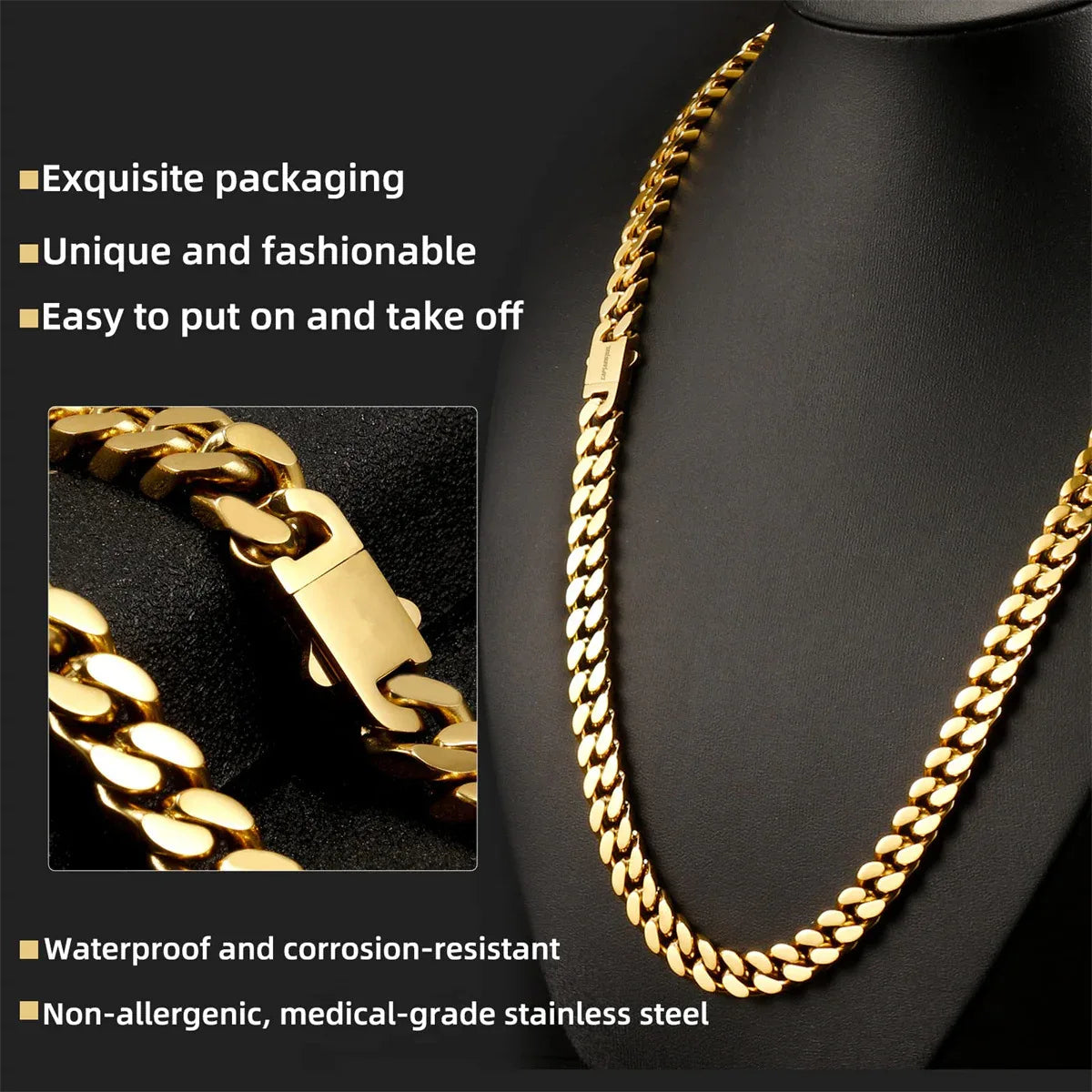 Audara – European and American Hip-Hop Style Stainless Steel Miami Cuban Chain Necklace/Bracelet | Unisex, Water-Resistant, Fade-Resistant Chunky Chain | Available in Multiple Widths and Lengths (5mm/7mm/9mm)