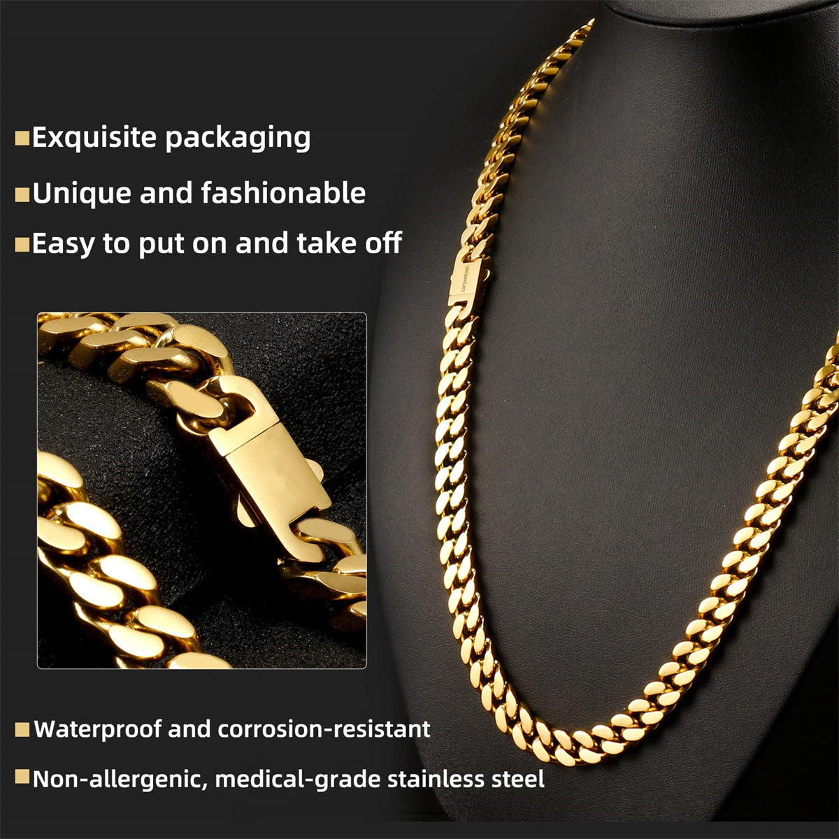 Audara – European and American Hip-Hop Style Stainless Steel Miami Cuban Chain Necklace/Bracelet | Unisex, Water-Resistant, Fade-Resistant Chunky Chain | Available in Multiple Widths and Lengths (5mm/7mm/9mm)