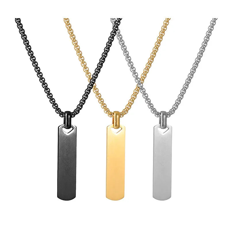 Audara Minimalist Polished Titanium Steel Necklace | 316L Stainless Steel Geometric Pendant | Custom Engraving Available | Unisex Fashion Collar Bone Chain (Steel/Black/Gold)