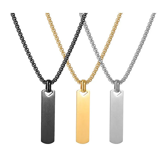 Audara Minimalist Polished Titanium Steel Necklace | 316L Stainless Steel Geometric Pendant | Custom Engraving Available | Unisex Fashion Collar Bone Chain (Steel/Black/Gold)