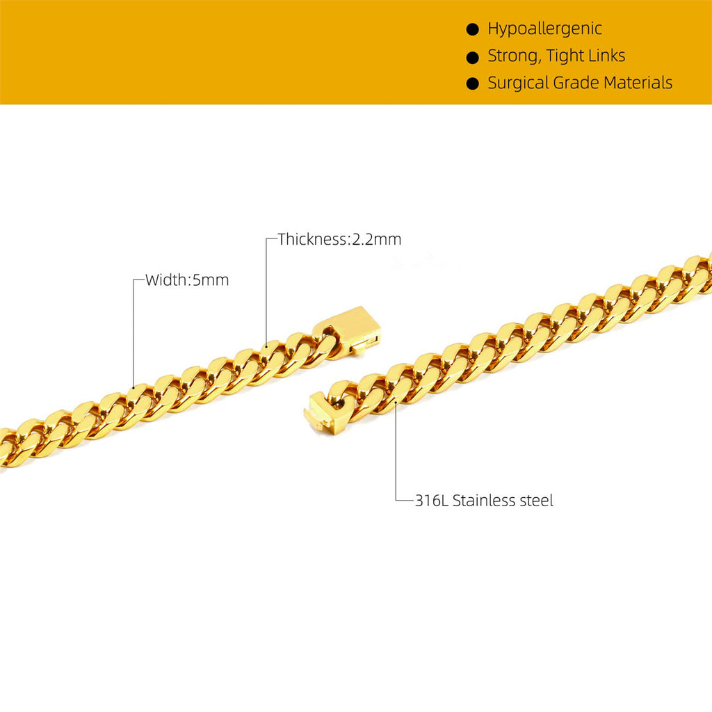 Audara – European and American Hip-Hop Style Stainless Steel Miami Cuban Chain Necklace/Bracelet | Unisex, Water-Resistant, Fade-Resistant Chunky Chain | Available in Multiple Widths and Lengths (5mm/7mm/9mm)