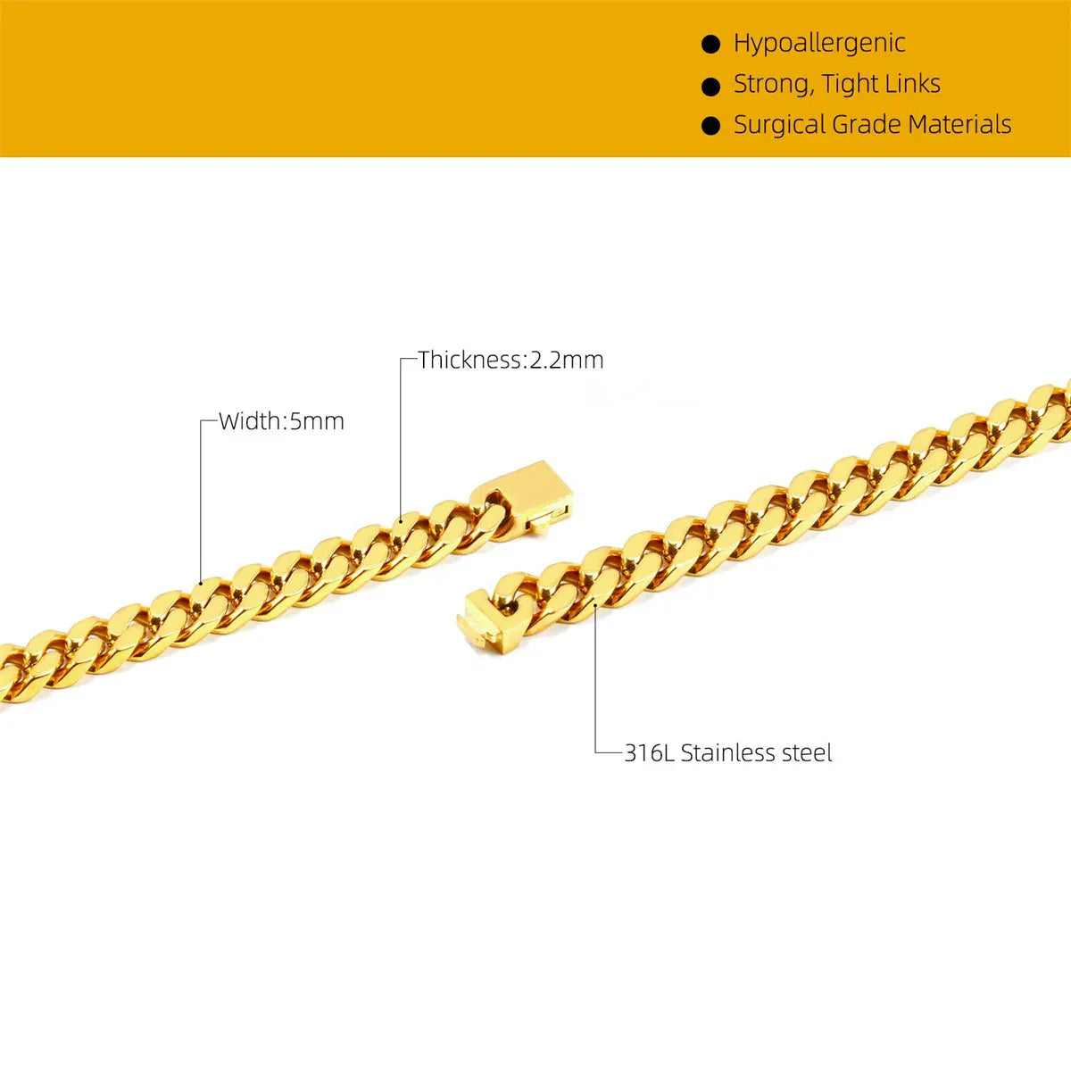 Audara – European and American Hip-Hop Style Stainless Steel Miami Cuban Chain Necklace/Bracelet | Unisex, Water-Resistant, Fade-Resistant Chunky Chain | Available in Multiple Widths and Lengths (5mm/7mm/9mm)
