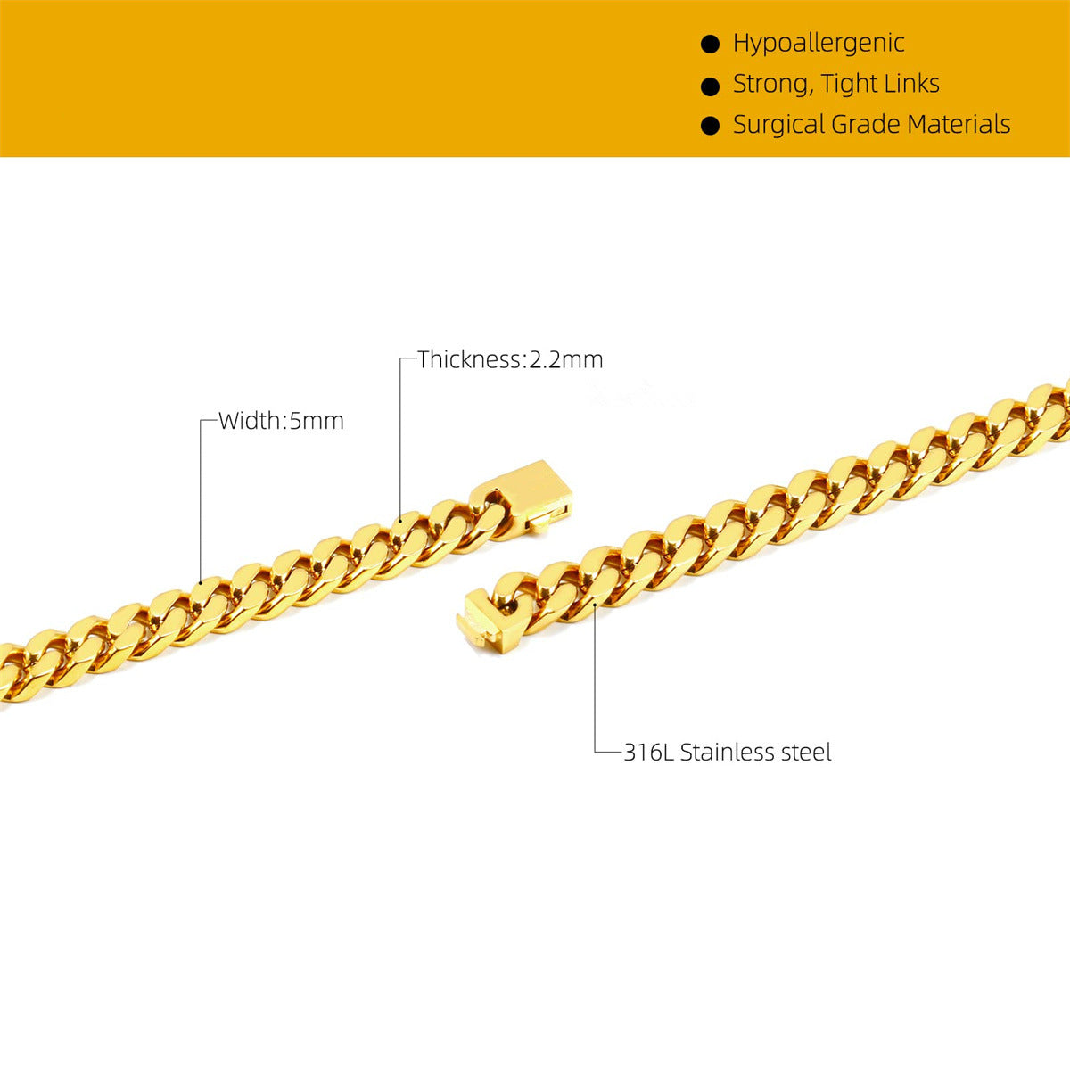 Audara – European and American Hip-Hop Style Stainless Steel Miami Cuban Chain Necklace/Bracelet | Unisex, Water-Resistant, Fade-Resistant Chunky Chain | Available in Multiple Widths and Lengths (5mm/7mm/9mm)