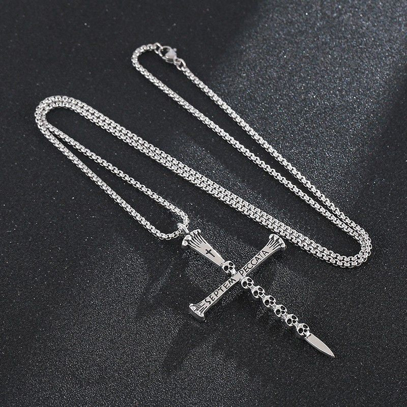 Audara European and American Hip-Hop Style Cross Titanium Steel Necklace | Unique Skull Bone Chain Men’s Pendant | Trendy, Street-Style, High-End Accessories (Unisex)
