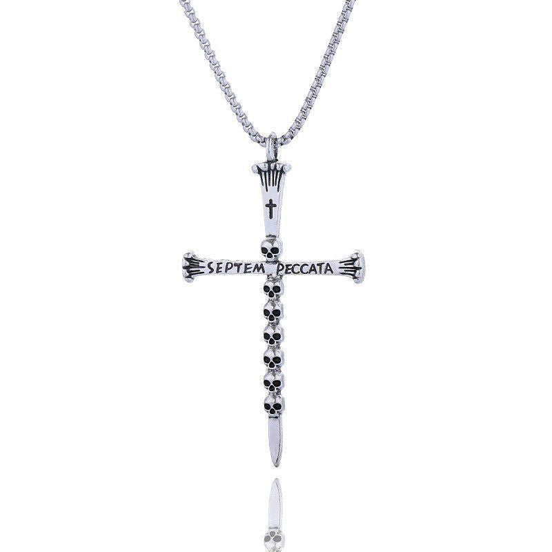 Audara European and American Hip-Hop Style Cross Titanium Steel Necklace | Unique Skull Bone Chain Men’s Pendant | Trendy, Street-Style, High-End Accessories (Unisex)