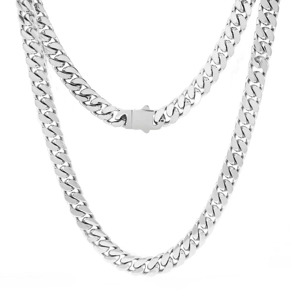 Audara – European and American Hip-Hop Style Stainless Steel Miami Cuban Chain Necklace/Bracelet | Unisex, Water-Resistant, Fade-Resistant Chunky Chain | Available in Multiple Widths and Lengths (5mm/7mm/9mm) Silver-7mm