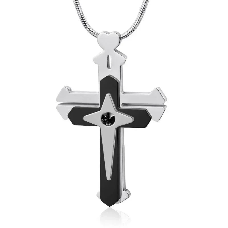 Audara Titanium Steel Fidget Necklace | 3-Layer Rotatable Cross Pendant | Stress Relief | Blue/Black/Yellow Black cross
