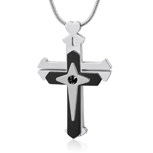 Audara Titanium Steel Fidget Necklace | 3-Layer Rotatable Cross Pendant | Stress Relief | Blue/Black/Yellow Black cross