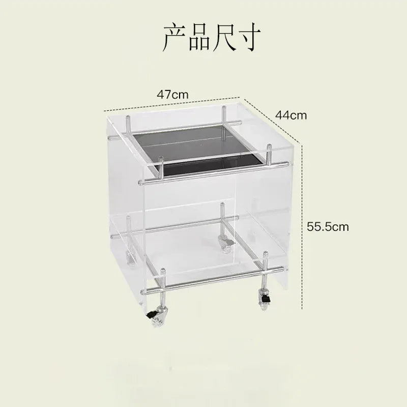 Audara-中古风亚克力不锈钢推车边几沙发透明置物架主卧可移动床头柜