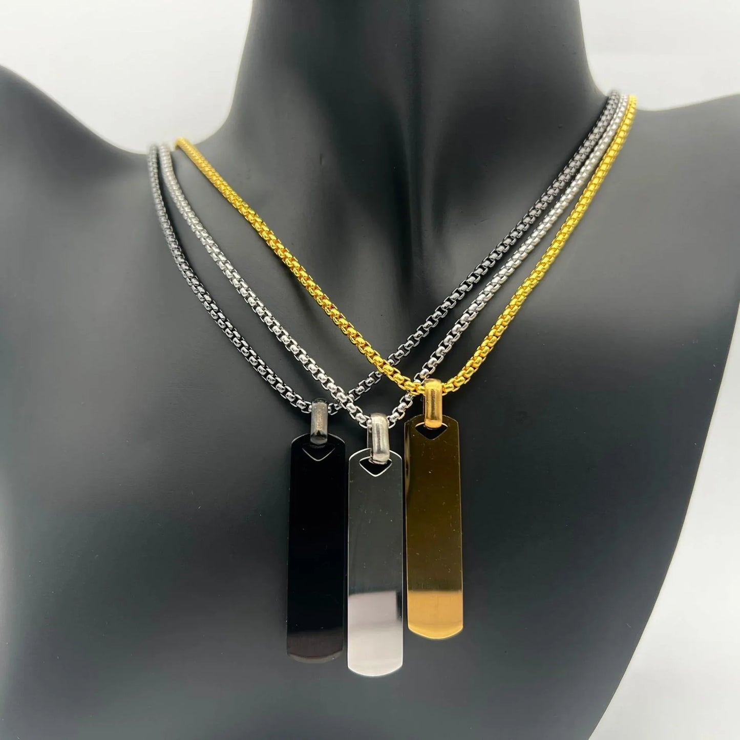 Audara Minimalist Polished Titanium Steel Necklace | 316L Stainless Steel Geometric Pendant | Custom Engraving Available | Unisex Fashion Collar Bone Chain (Steel/Black/Gold)