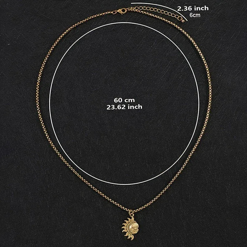 Audara Sun and Moon Couple’s Necklace Set | Premium-quality asymmetrical titanium steel choker | Unisex token of love