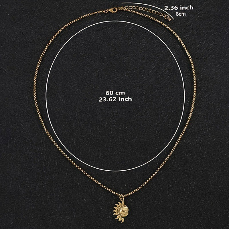 Audara Sun and Moon Couple’s Necklace Set | Premium-quality asymmetrical titanium steel choker | Unisex token of love